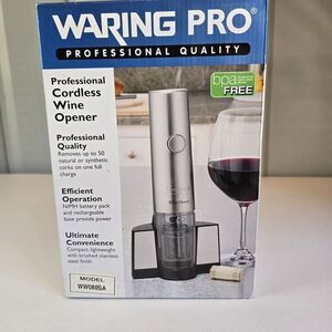 Waring Pro Professional Cordless Wine Opener Model W040 All Accessories Open Box